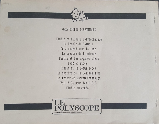 Verso de l'album Tintin Les Aventures de Finfin et Filou à Polytechnique