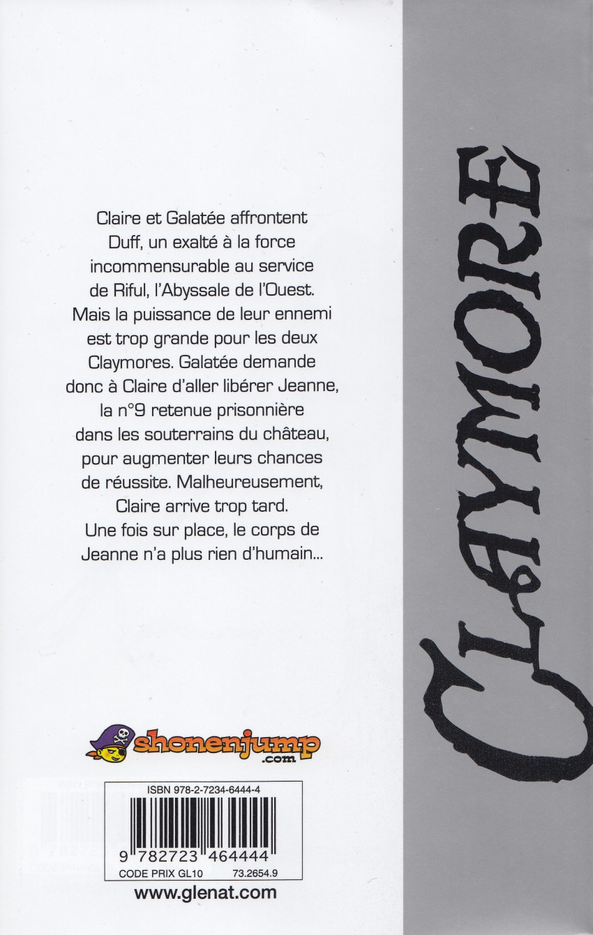 Verso de l'album Claymore 9 Le gouffre de l'enfer