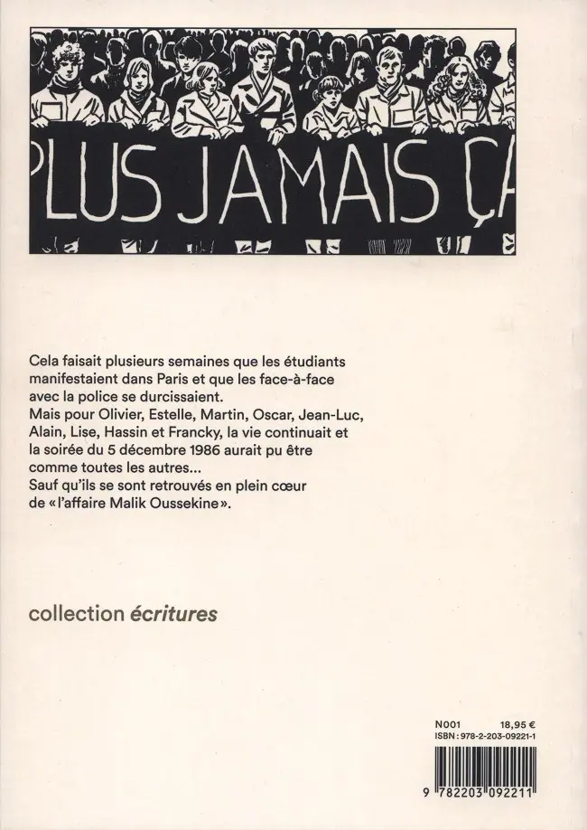 Verso de l'album Contrecoups Malik Oussekine