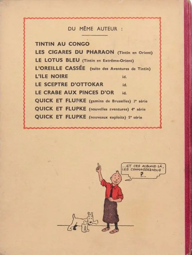 Verso de l'album Tintin Tome 3 Tintin en amérique