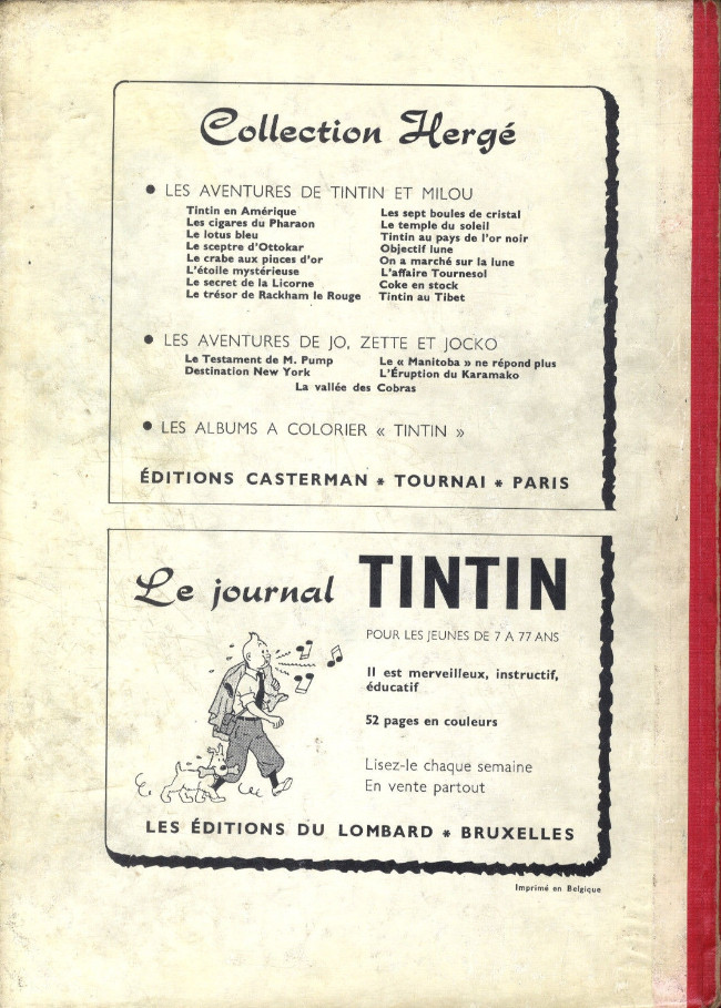 Verso de l'album Tintin Tome 56