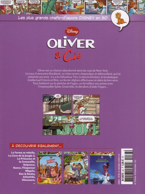 Verso de l'album Les plus grands chefs-d'œuvre Disney en BD Tome 38 Oliver & Cie