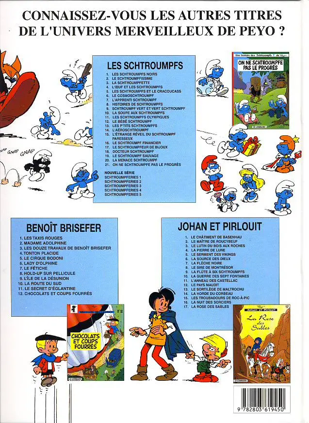 Verso de l'album Les Schtroumpfs Tome 18 Docteur schtroumpf