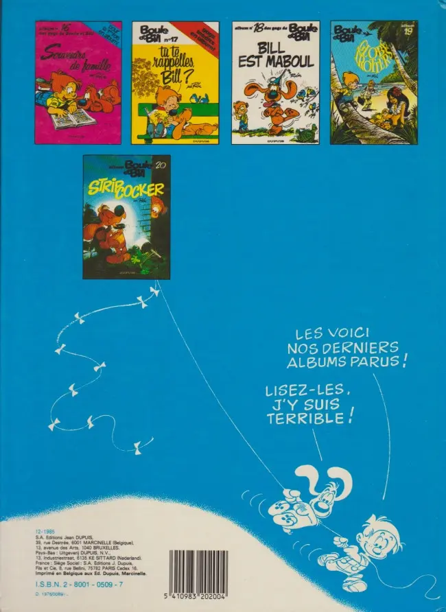 Verso de l'album Boule & Bill Tome 13 Carnet de Bill