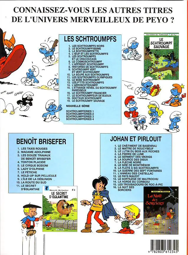 Verso de l'album Les Schtroumpfs Tome 15 L'étrange réveil du schtroumpf paresseux