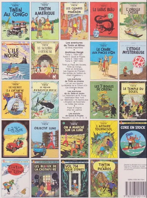 Verso de l'album Tintin Tome 20 Tintin au Tibet