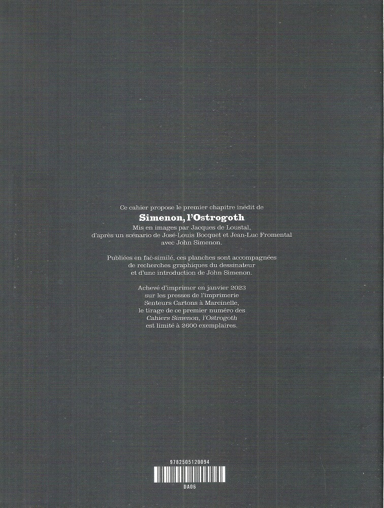 Verso de l'album Simenon, l'Ostrogoth Cahier 1/3