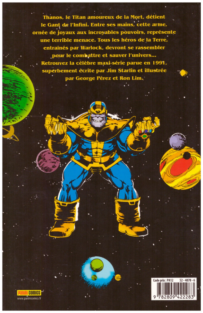 Verso de l'album Marvel Gold Tome 1 Le gant de l'infini - Le défi de Thanos