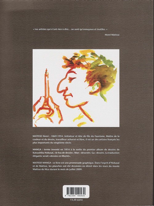 Verso de l'album Matisse Manga