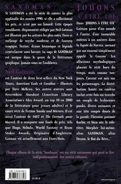 Verso de l'album Sandman Tome 5 Jouons à être toi