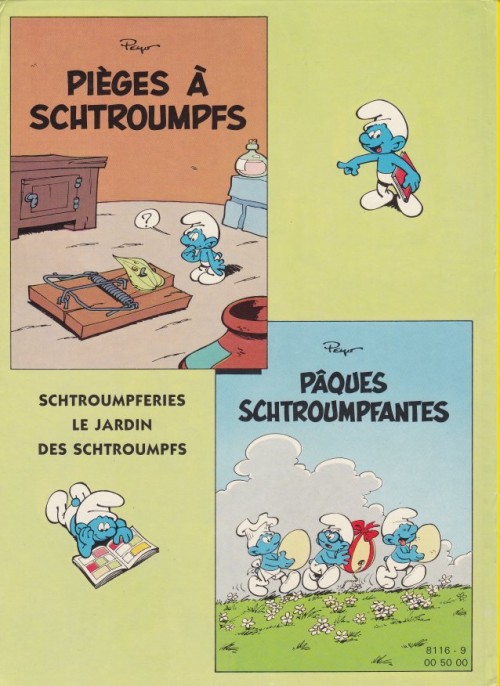 Verso de l'album Les Schtroumpfs L'œuf et les Schtroumpfs / Pièges à schtroumpfs / Pâques schtroumpfantes
