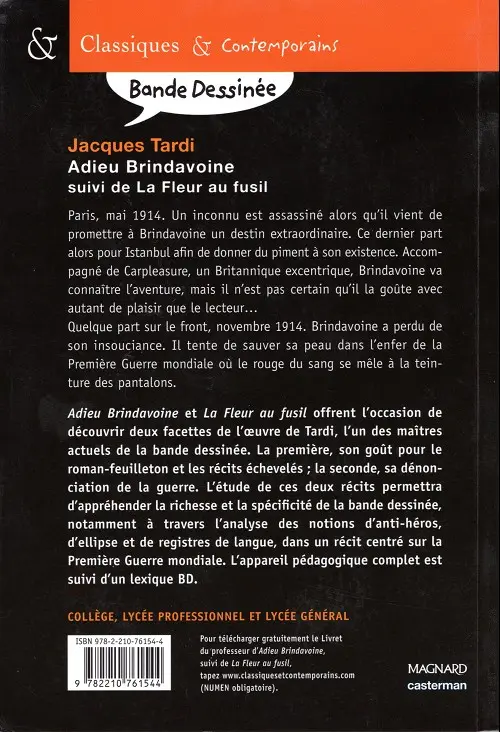 Verso de l'album Adieu Brindavoine Adieu Brindavoine suivi de la fleur au fusil