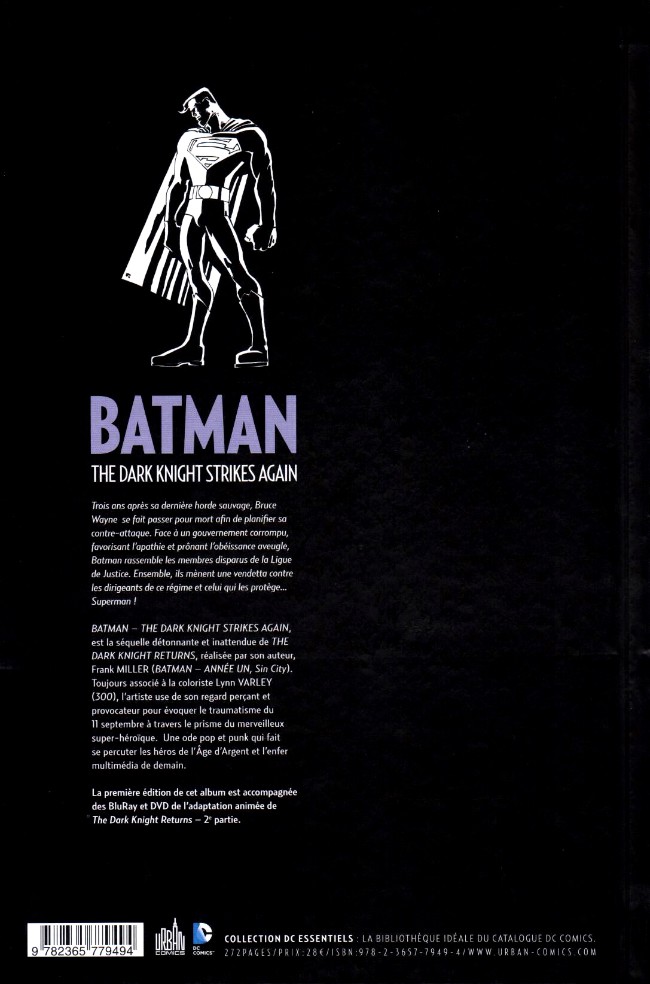 Verso de l'album Batman - Dark Knight : La relève The Dark Knight Strikes Again