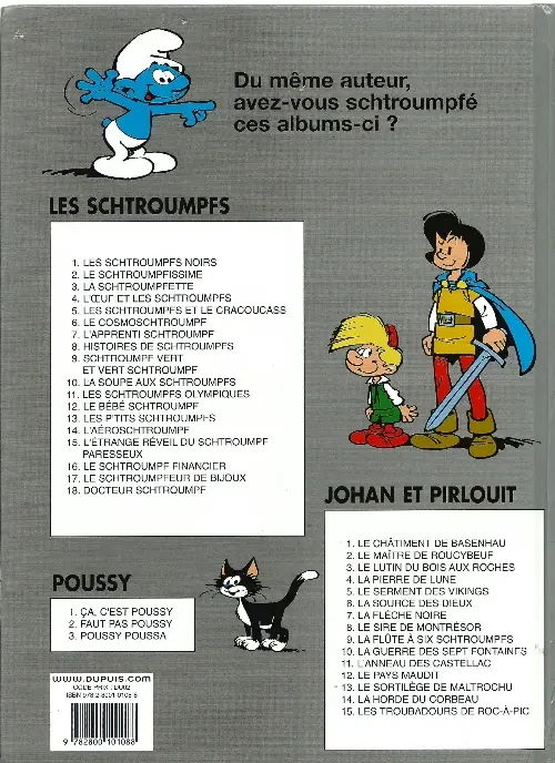 Verso de l'album Les Schtroumpfs Tome 1 Les Schtroumpfs noirs