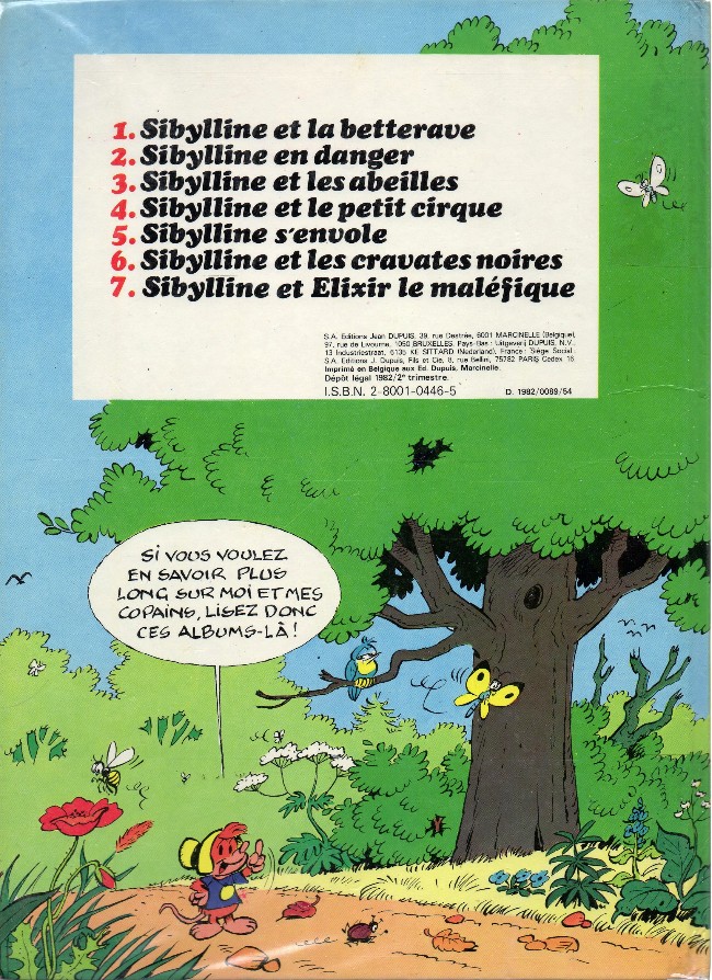 Verso de l'album Sibylline - Dupuis Tome 5 Sibylline s'envole