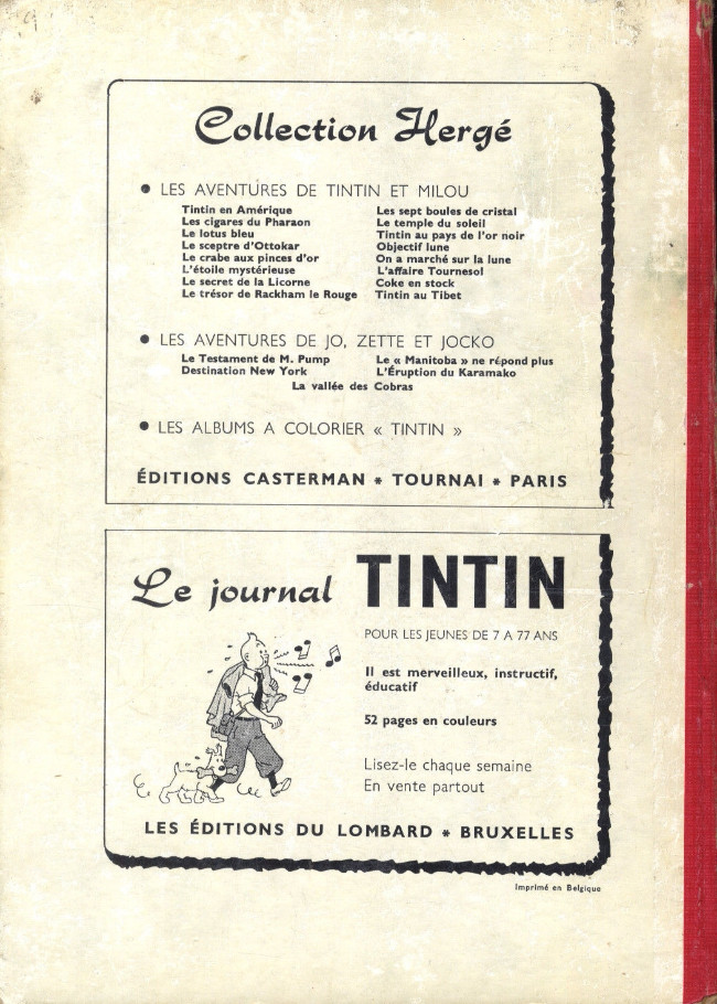 Verso de l'album Tintin Tome 57