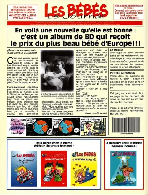 Verso de l'album BB de BD / Les Bébés Tome 6 Ça ne fait même pas mal hé !