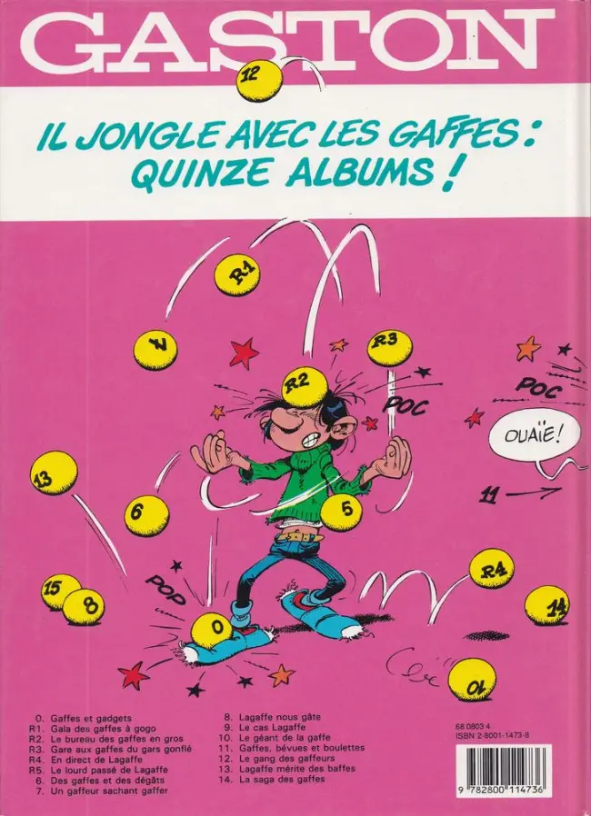 Verso de l'album Gaston Le lourd passé de Lagaffe