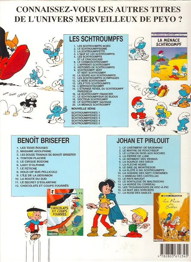 Verso de l'album Les Schtroumpfs Tome 15 L'Étrange Réveil du Schtroumpf paresseux