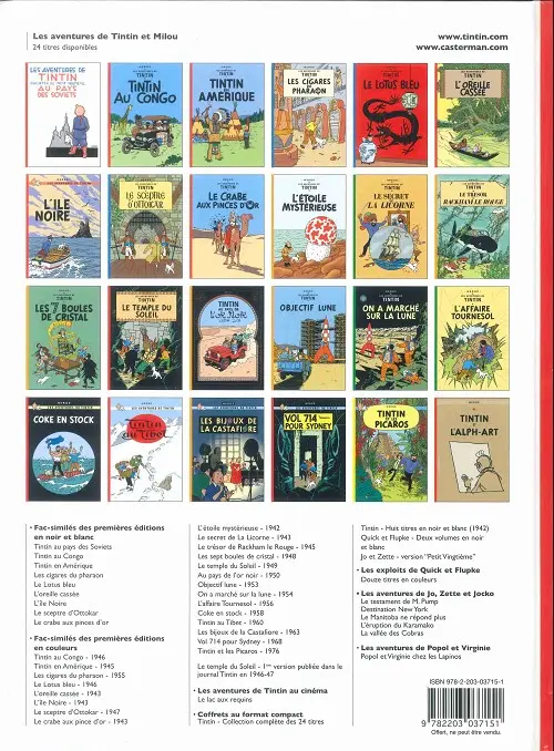 Verso de l'album Tintin Tome 3 Tintin en amérique