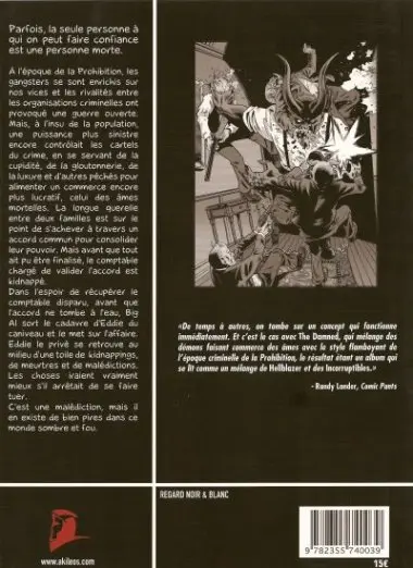 Verso de l'album The Damned Tome 1 Mort pendant trois jours