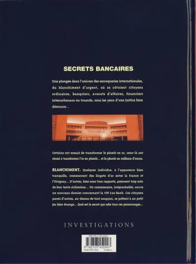 Verso de l'album Secrets bancaires Deuxième Cycle Tome 1 Blanchiment
