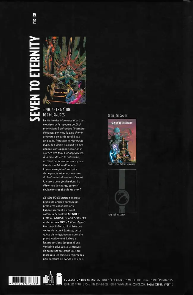 Verso de l'album Seven to Eternity Tome 1 Le Maître des murmures