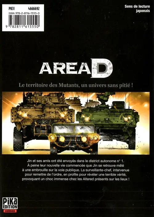 Verso de l'album Area D - Le Territoire des mutants 3 En récompense du courage