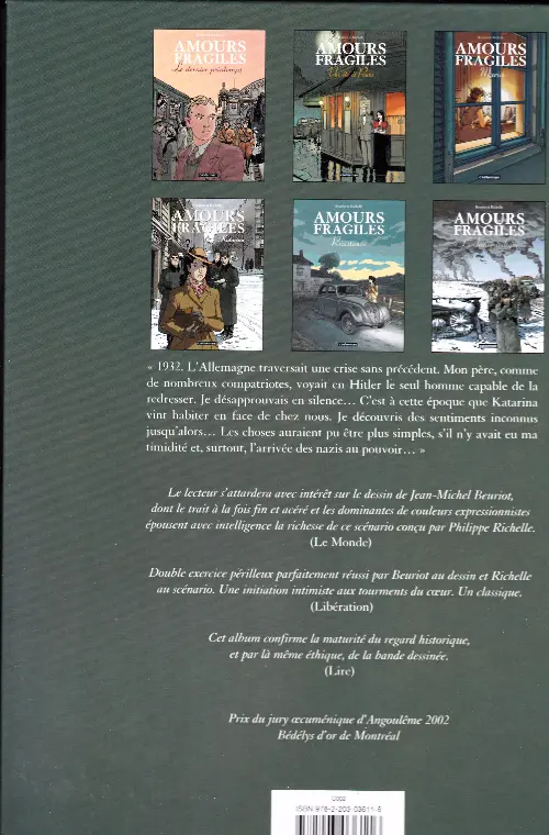 Verso de l'album Amours fragiles Tome 1 Le dernier printemps