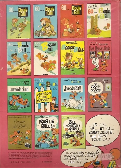 Verso de l'album Boule & Bill Tome 8 Papa, Maman, Boule... ...et Moi ! et Nous !
