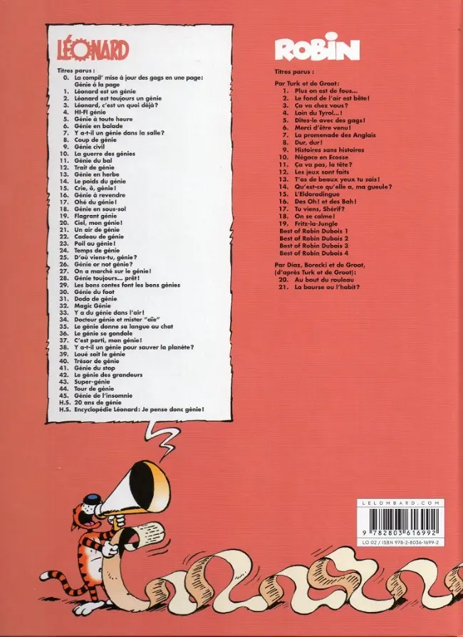 Verso de l'album Léonard Tome 1 Léonard est un génie