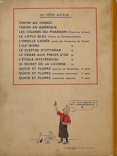 Verso de l'album Tintin Tome 6 L'oreille cassée