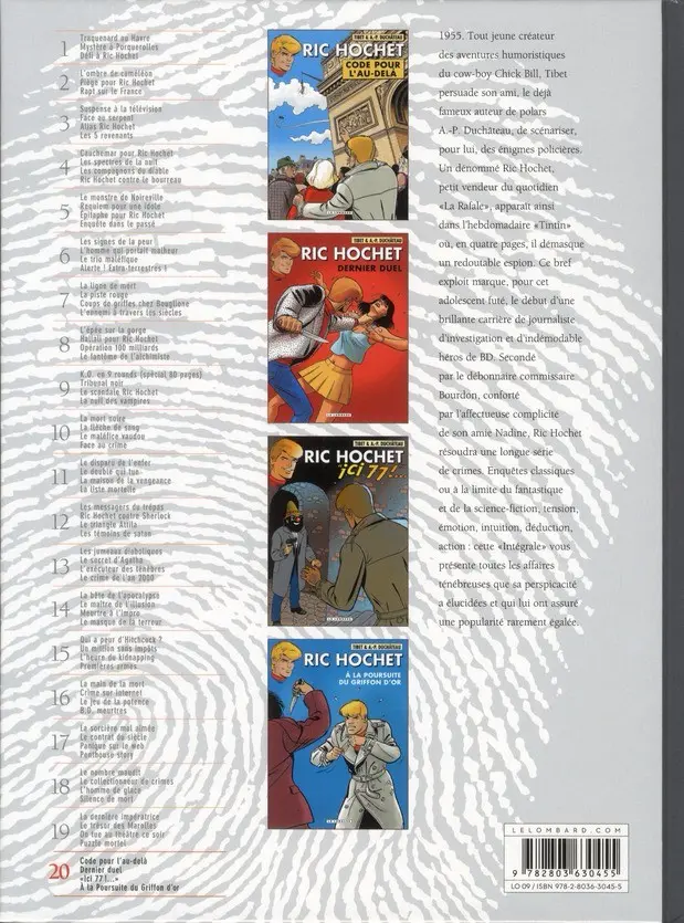 Verso de l'album Ric Hochet Intégrale Tome 20