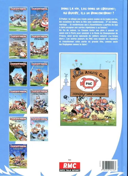 Verso de l'album Les Rugbymen Tome 11 On mène, mais gardons les pieds sur la tête !