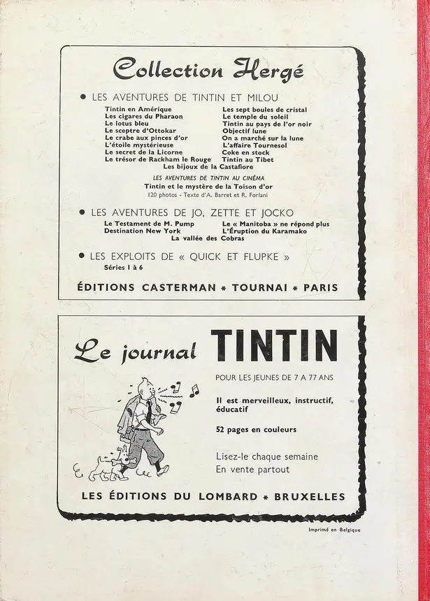 Verso de l'album Tintin Tome 58