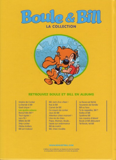 Verso de l'album Boule et Bill M6 Interactions Tome 4 Les quatre saisons