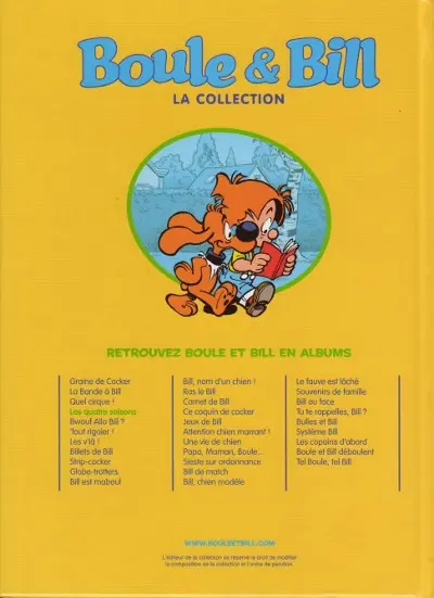 Verso de l'album Boule & Bill La collection Tome 4 Les quatre saisons