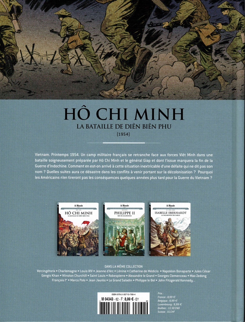 Verso de l'album Les grands personnages de l'Histoire en bandes dessinées Tome 62 Hô Chi Minh, La bataille de Diên Biên Phu