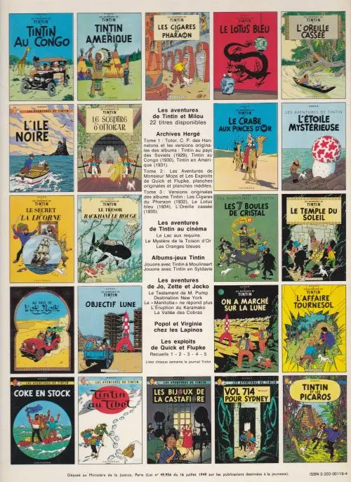 Verso de l'album Tintin Tome 20 Tintin au Tibet