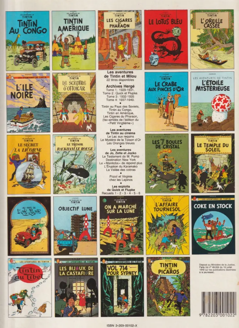 Verso de l'album Tintin Tome 3 Tintin en Amérique
