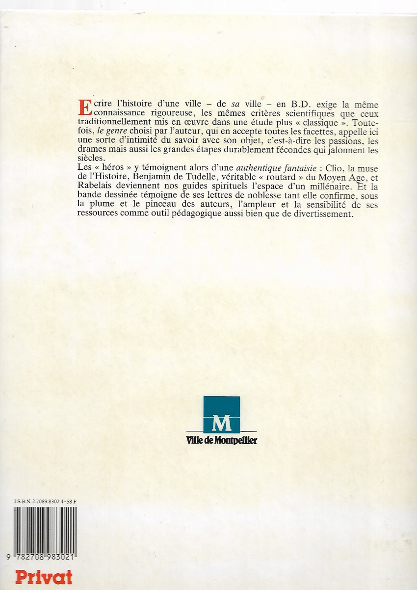 Verso de l'album L'histoire de Montpellier en B.D.