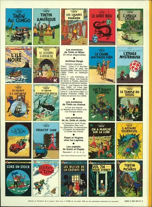 Verso de l'album Tintin Tome 15 Tintin au pays de l'or noir
