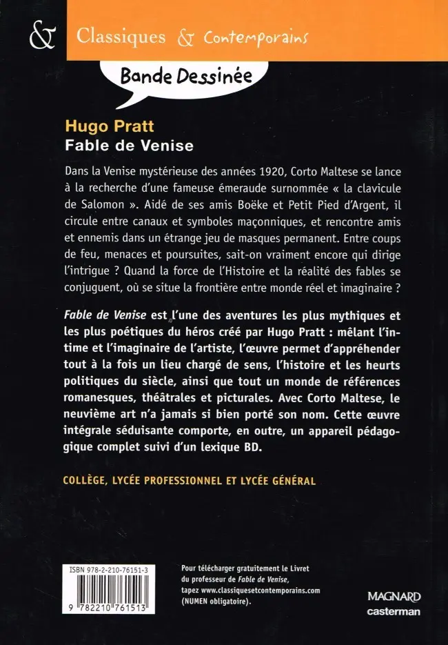 Verso de l'album Corto Tome 25 Fable de Venise