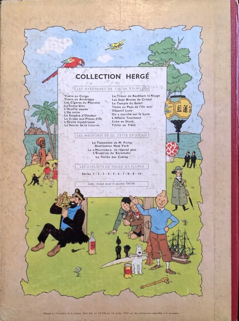 Verso de l'album Tintin Tome 3 Tintin en Amérique