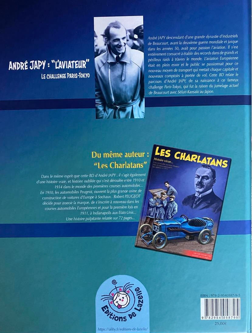 Verso de l'album André Japy L'aviateur Le Challenge Paris-Tokyo
