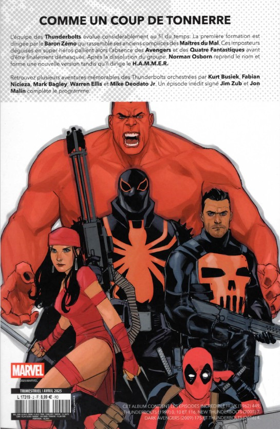 Verso de l'album Marvel Heroes Tome 2 Thunderbolts
