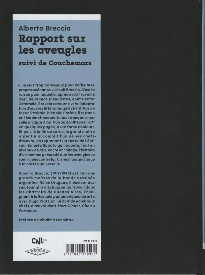 Verso de l'album Rapport sur les aveugles Rapport sur les aveugles suivi de Cauchemars