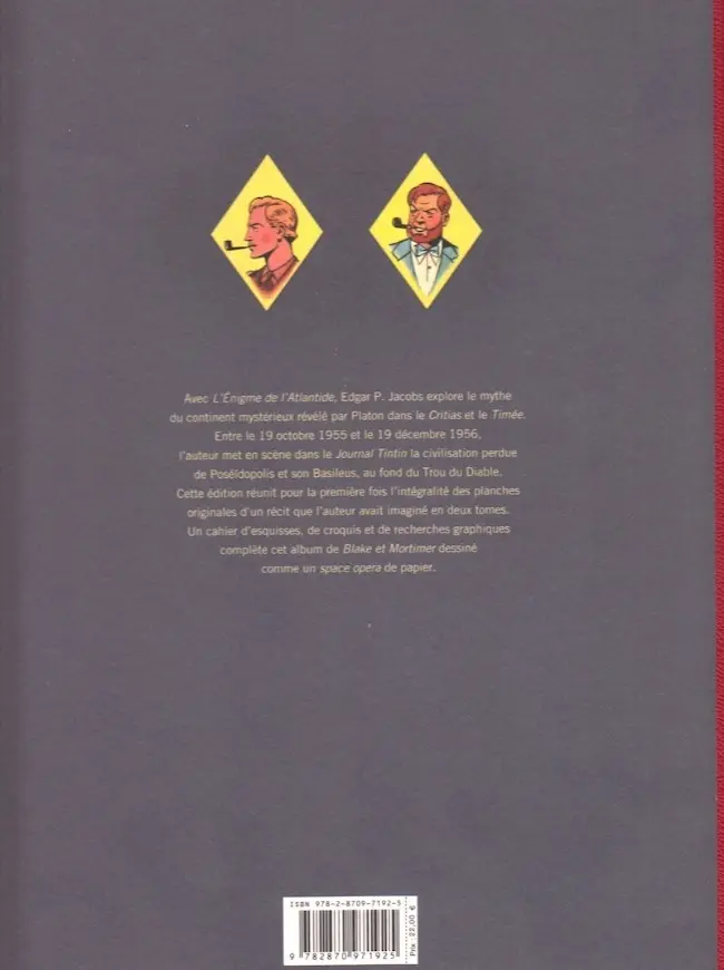 Verso de l'album Blake et Mortimer Tome 7 L'énigme de l'Atlantide