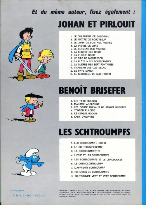 Verso de l'album Johan et Pirlouit Tome 8 Le sire de Montrésor