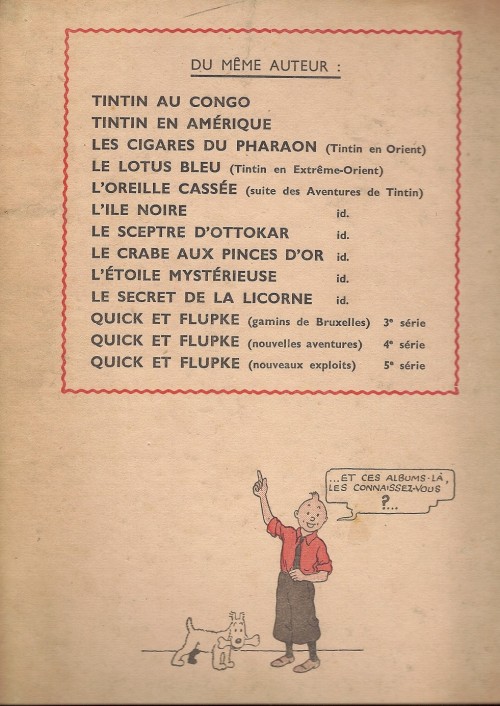 Verso de l'album Tintin Tome 6 l'oreille cassée